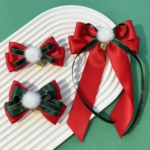 Christmas Red Ribbon Bowknot Hair Clips For Women Cute Plush Ball Bell New Year Festive Bow Headwear Hair Accessories