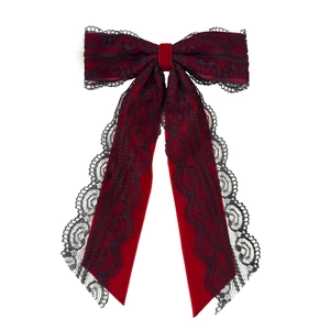 Elegante fermaglio per capelli in velluto rosso con pizzo nero stile vintage
