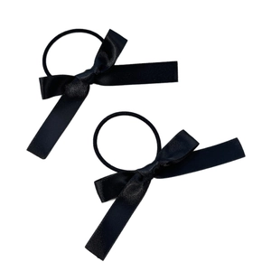 Set of two black satin bow hair ties with long ribbons for ballet style hair styling