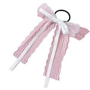Élastique à cheveux en dentelle rose avec nœud blanc élégant pour femmes et filles