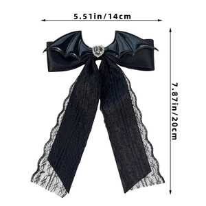 Schwarze Gothic-Haarspange mit Spitze, Fledermausflügeln und Herz-Strassstein