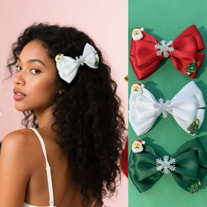 Barrette à cheveux nœud de Noël avec pendentifs Père Noël et flocons de neige pour femmes