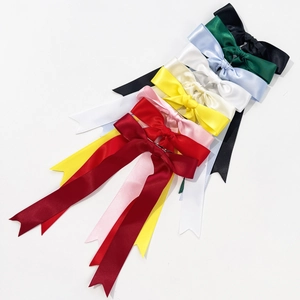 Elegant long ribbon bow hair clips in multiple colors with high-gloss satin finish
