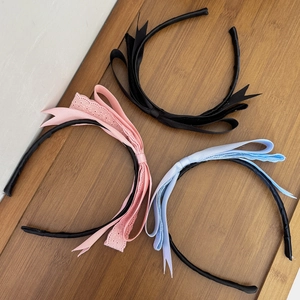 Three-piece French lace bow headbands in black, pink and light purple colors