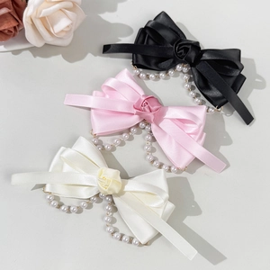 Französisches Retro Satin Rose Schleife Haarklammer Mit Künstliche Perlenimitat Quaste Elegant Süß Haarschmuck Für Damen Hochzeit Alltag