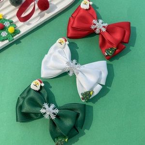 Barrette Nœud en Satin de Noël Avec Père Noël Flocon de Neige Décoration Festive Accessoire de Cheveux Princesse pour Femmes