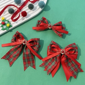 Weihnachten Rotes Karo Schleife Haarklammer Süß Herz Strass Goldene Flügel Haarschmuck Für Damen Mädchen Party Feiertag Kopfschmuck