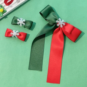 Christmas Bow Hair Clips Snowflake Ribbon Duckbill Clips For Holiday Party Sweet Girls Hair Accessories Red Green