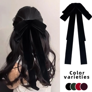 Fermaglio per Capelli Vintage Francese con Grande Fiocco in Velluto e Nastro Lungo Elegante Clip a Molla per Donna