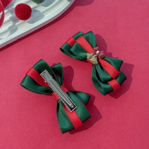 Lot de barrettes de Noël à nœuds rayés rouge et vert avec des petites cloches