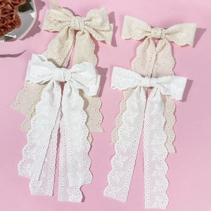 Lace Embroidery Butterfly Bow Hair Clip With Long Streamers Sweet French Style Women's Daily Wedding Party Hair Accessories