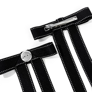 Korean style black ribbon bow hair clip and brooch pin with white stitched edges
