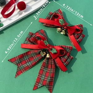 Pince à cheveux nœud à carreaux rouge de Noël avec cloches dorées et houx vert