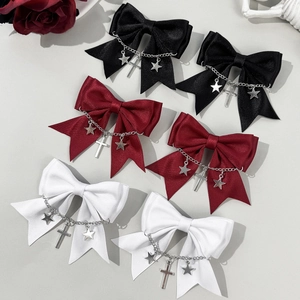 Molletta per Capelli in Raso Gotico Scuro Con Fiocco e Pendenti a Croce e Stella Catena in Metallo per Donna Accessori Capelli Festa