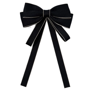 Classic black JK uniform bow tie with silver glitter trim and long flowing ribbons