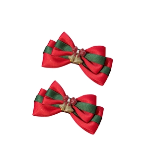 Barrettes à cheveux de Noël avec nœuds rayés rouge vert et cloches dorées festives