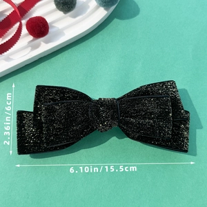 Sparkling black velvet bow hair clip for women, elegant 6.1 inch holiday hair accessory