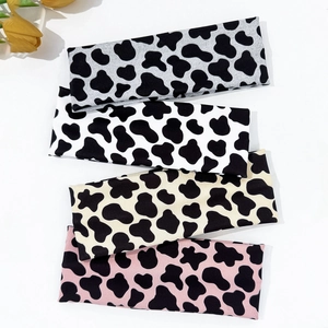 Diadema Deportiva Elástica Con Estampado De Vaca Unisex Banda Para El Cabello De Punto Acanalado Absorbente De Sudor Para Fitness Yoga Maquillaje Accesorio Para El Cabello