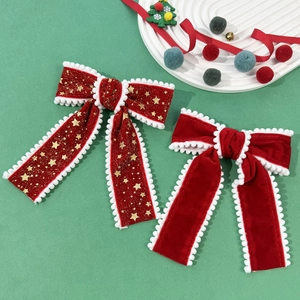 Weihnachten Rot Samt Schleife Haarspange Für Damen Süß Prinzessin Handgefertigt Gold Stern Druck Haarschmuck Für Party