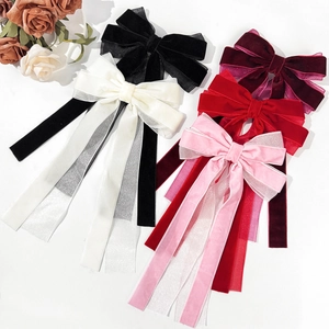 Vintage Velvet Organza Bow Hair Clip With Long Streamers For Women Elegant Ribbon French Style Hairpins Hair Accessories