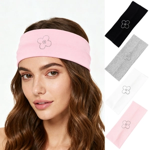 Elastic rhinestone flower knit headbands in pink, black, grey and white for women yoga