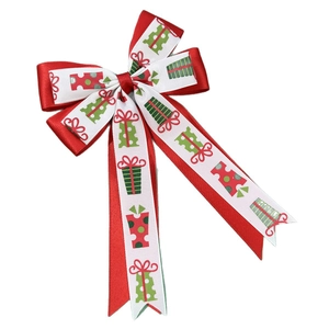 Noeud papillon de Noël double couche rouge et blanc avec motif de boîte cadeau de fête