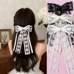 Pince à Cheveux Douce Nœud en Dentelle Avec Longs Rubans Broderie Florale Élégant Ruban de Satin pour Femmes Filles Accessoires Cheveux