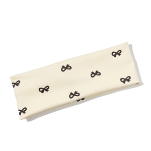 Elastic cream headband with black bow patterns for women sports and yoga wear