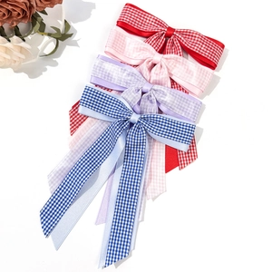 Barrettes à cheveux à carreaux avec nœuds en rouge, rose, violet et bleu et rubans