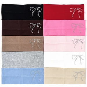 Elastic ribbed knit headbands with rhinestone bow in 10 colors for yoga and sports