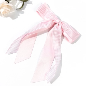 Barrette nœud à carreaux roses avec rubans, accessoire de cheveux élégant pour femme