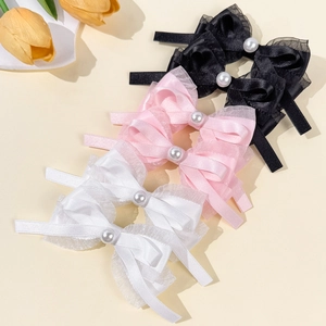 Lot de barrettes à nœuds avec perles et dentelle pour coiffure style ballerine