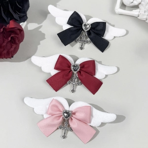 Pinza para el Pelo Lazo Alas de Ángel Gótico Lolita Con Diamante Corazón Colgante Cruz Plata Accesorios para el Pelo Mujer