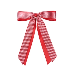Pince à cheveux à nœud papillon à carreaux rouge et blanc de style BCBG minimaliste