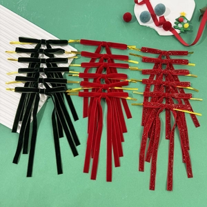 Christmas Velvet Ribbon Bow Hanging Ornaments With Twist Ties For Tree Decor Gift Wrapping Home Festival Party Decoration