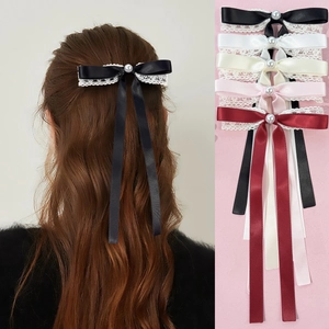 Pince à Cheveux Nœud en Dentelle Douce Avec Ruban en Künstliche Perle Synthétique Pince Bec de Canard Pour Queue de Cheval Femmes Filles
