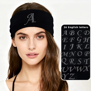 Women Fashion Letter Rhinestone Elastic Headband Knit Sweat Absorbent Sport Hair Band Personalised Initial Headband Accessory