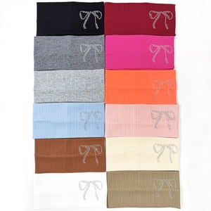 Elastic ribbed yoga headbands with rhinestone bow design in 12 assorted vibrant colors