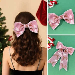 Fermaglio a Fiocco Rosa con Renna di Natale per Donne Ragazze Decorazione per Feste Modello di Albero di Natale Dolce