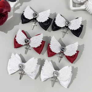Pince à Cheveux Nœud Croix Cœur Ailes d'Ange Gothique Ruban Satin Alliage Strass Accessoires Cheveux Femmes Sweet Cool Y2K