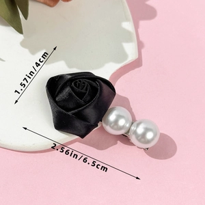 Barrette élégante rose en satin avec perles pour femme, accessoire de cheveux noir chic