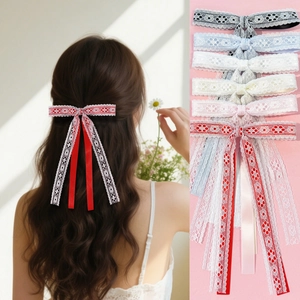 Sweet Lace Bow Hair Clip With Long Satin Streamer Lolita Style Hairpin For Women Girls Vintage Elegant Headwear Accessories