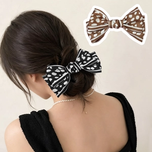 Elegant Satin Bow Hair Clip Leopard Polka Dot Pattern Large Spring Clip Fashion Hair Accessories For Women Girls