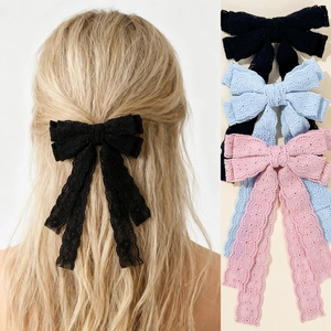 Sweet Lace Double Layer Bow Hair Clip With Long Ribbon Streamers Elegant Lolita Style Hairpin For Women Girls Accessory