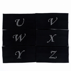 Elastic black knit headbands with rhinestone letters U to Z for yoga and fitness sports