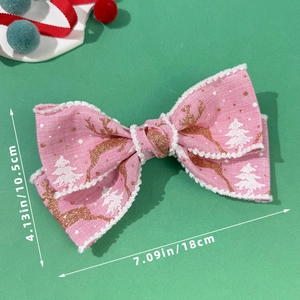 Fermaglio per capelli rosa con renne dorate e alberi bianchi, misura 18cm per 10,5cm