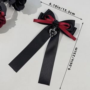 Gothic black and dark red bow hair clip with silver heart cross pendant size dimensions