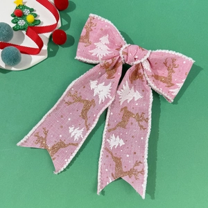 Fiocco per capelli rosa natalizio con renne dorate e alberi per decorazioni per feste