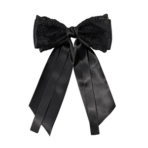 Pince à cheveux élégante en satin noir à double couche avec dentelle et rubans