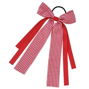 British style red checkered bow hair clip with long ribbons for elegant women hairstyles